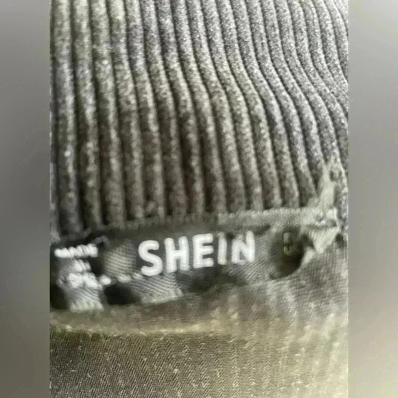 SHEIN women’s corduroy black cropped jacket puffy sleeve patched pockets sz S - Picture 8 of 8